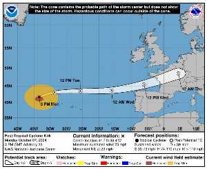 Cyclone post-tropical Kirk : prévision du NHC sur Meteo Tropicale - Meteo des cyclones