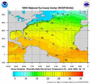 Météo tropicale : Carte des anomalies de température en Atlantique.