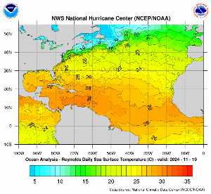 Météo tropicale : Carte des anomalies de température en Atlantique.