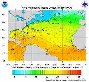 Météo tropicale : Carte des anomalies de température en Atlantique.