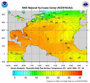 Météo tropicale : Carte des anomalies de température en Atlantique.
