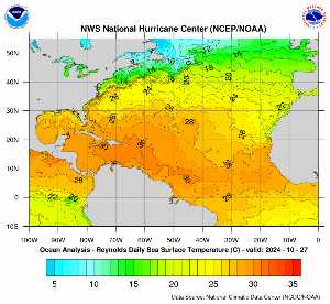 Météo tropicale : Carte des anomalies de température en Atlantique.