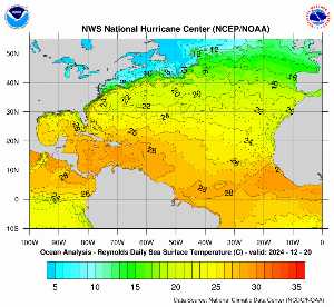 Météo tropicale : Carte des anomalies de température en Atlantique.