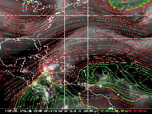 Météo tropicale : Carte des vents de cisaillement.